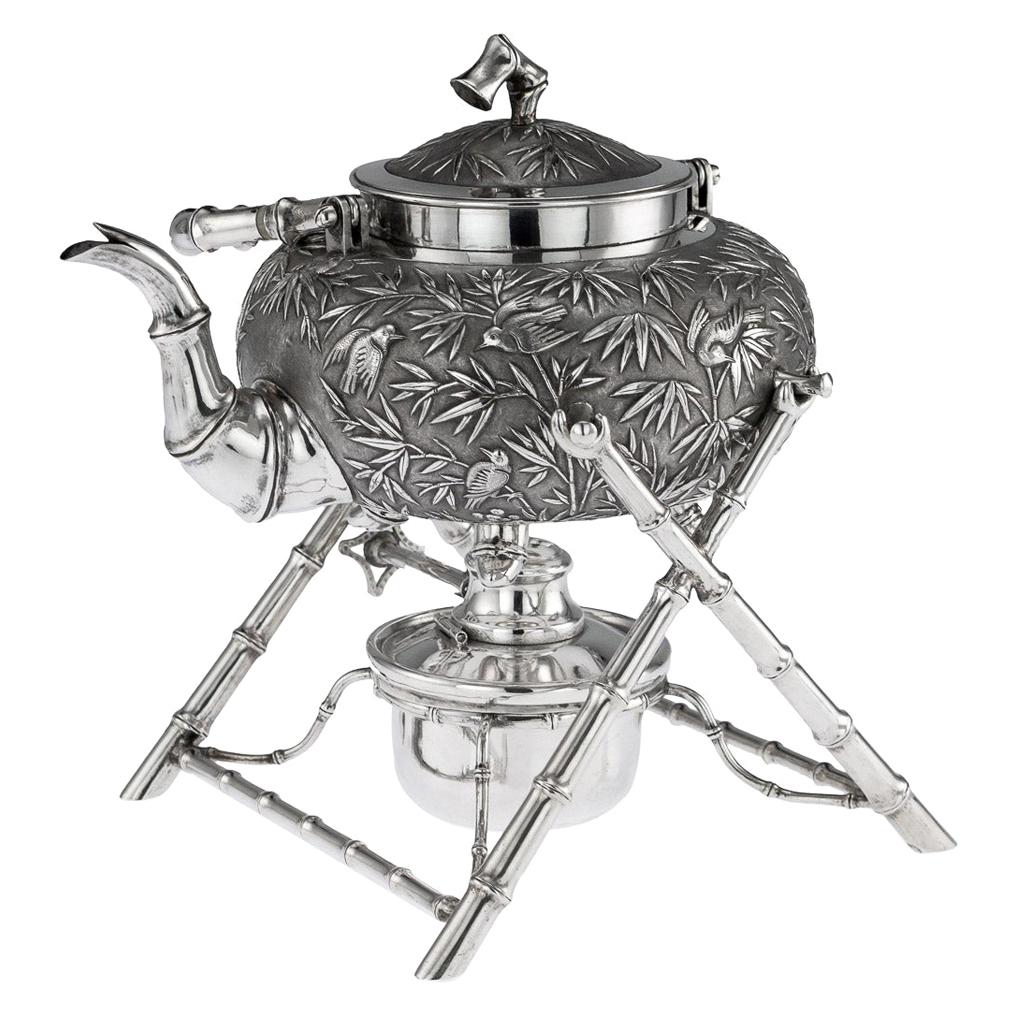 19th Century Chinese Export Solid Silver Kettle, Luen Wo, Shanghai, circa 1890