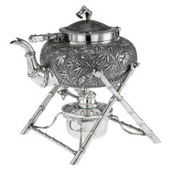 Antique 19th Century Chinese Export Solid Silver Kettle, Luen Wo, Shanghai, circa 1890