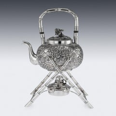 19th Century Chinese Export Solid Silver Kettle On Stand, Wang Hing, circa 1890