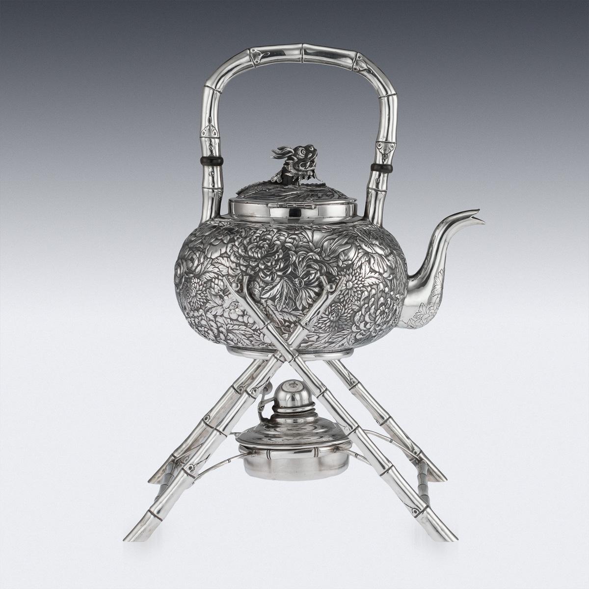 19th Century Chinese Export Solid Silver Kettle On Stand, Wang Hing, circa 1890 1