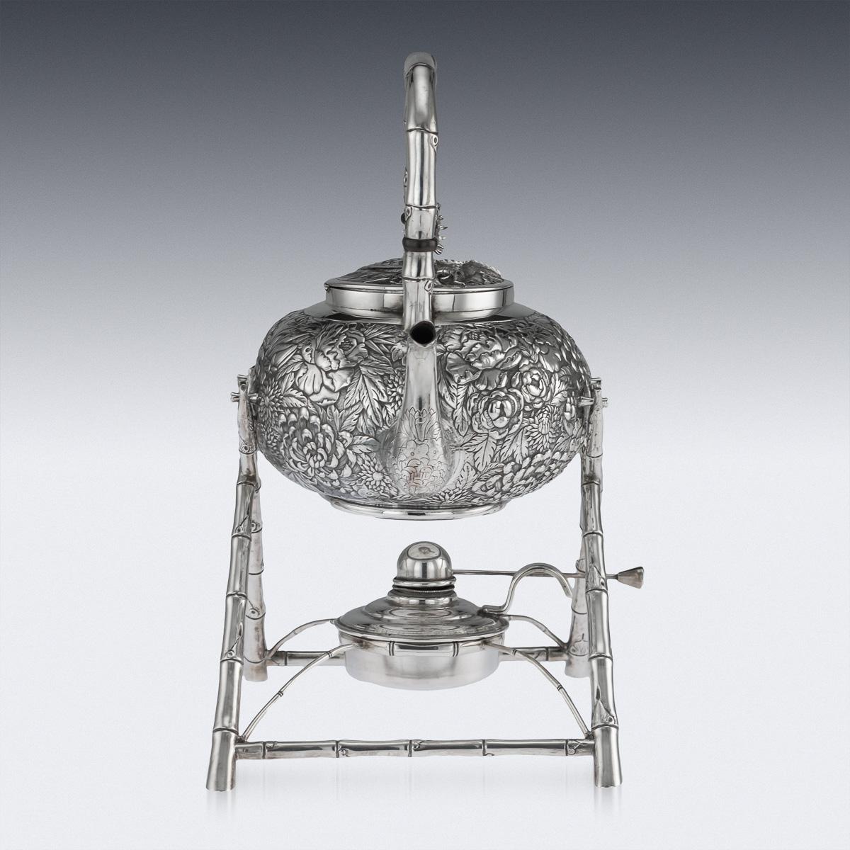 19th Century Chinese Export Solid Silver Kettle On Stand, Wang Hing, circa 1890 2