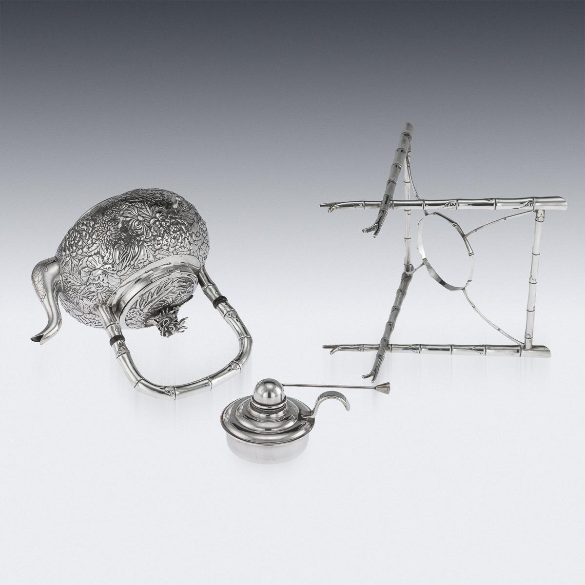 19th Century Chinese Export Solid Silver Kettle On Stand, Wang Hing, circa 1890 3
