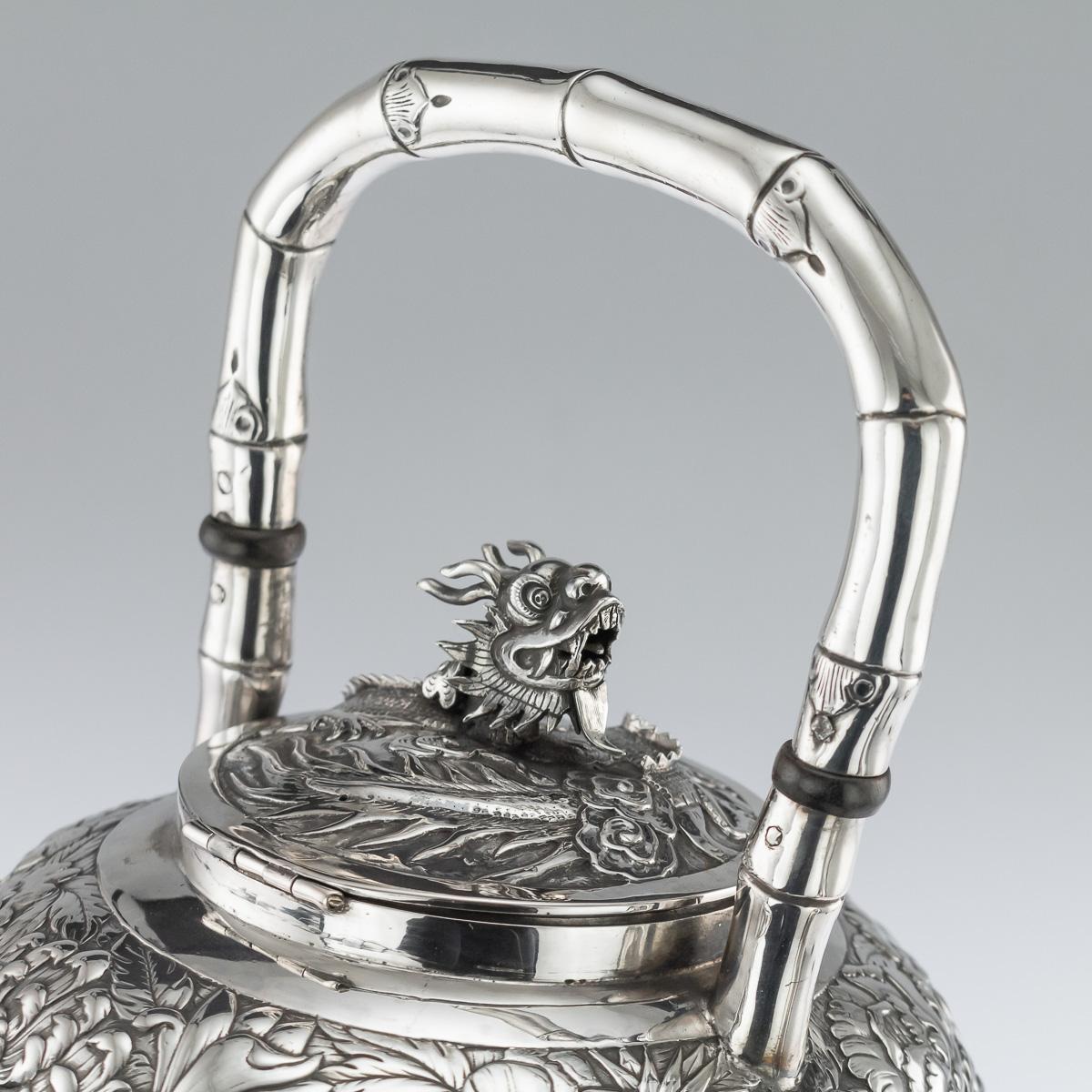 19th Century Chinese Export Solid Silver Kettle On Stand, Wang Hing, circa 1890 5