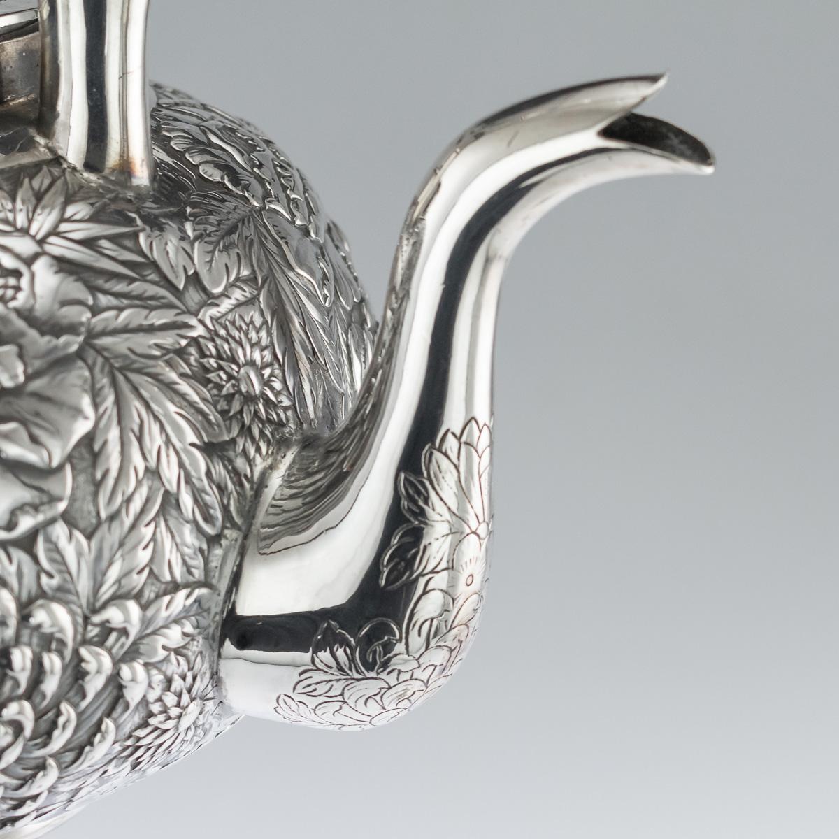 19th Century Chinese Export Solid Silver Kettle On Stand, Wang Hing, circa 1890 6