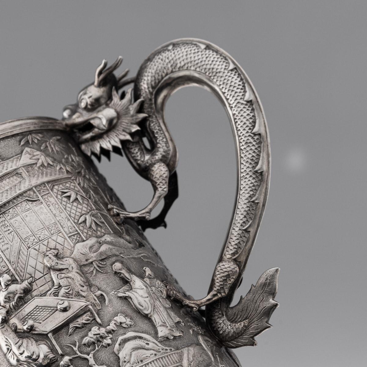 19th Century Chinese Export Solid Silver Nobility Scenes Mug, Sun Shing c.1870 6