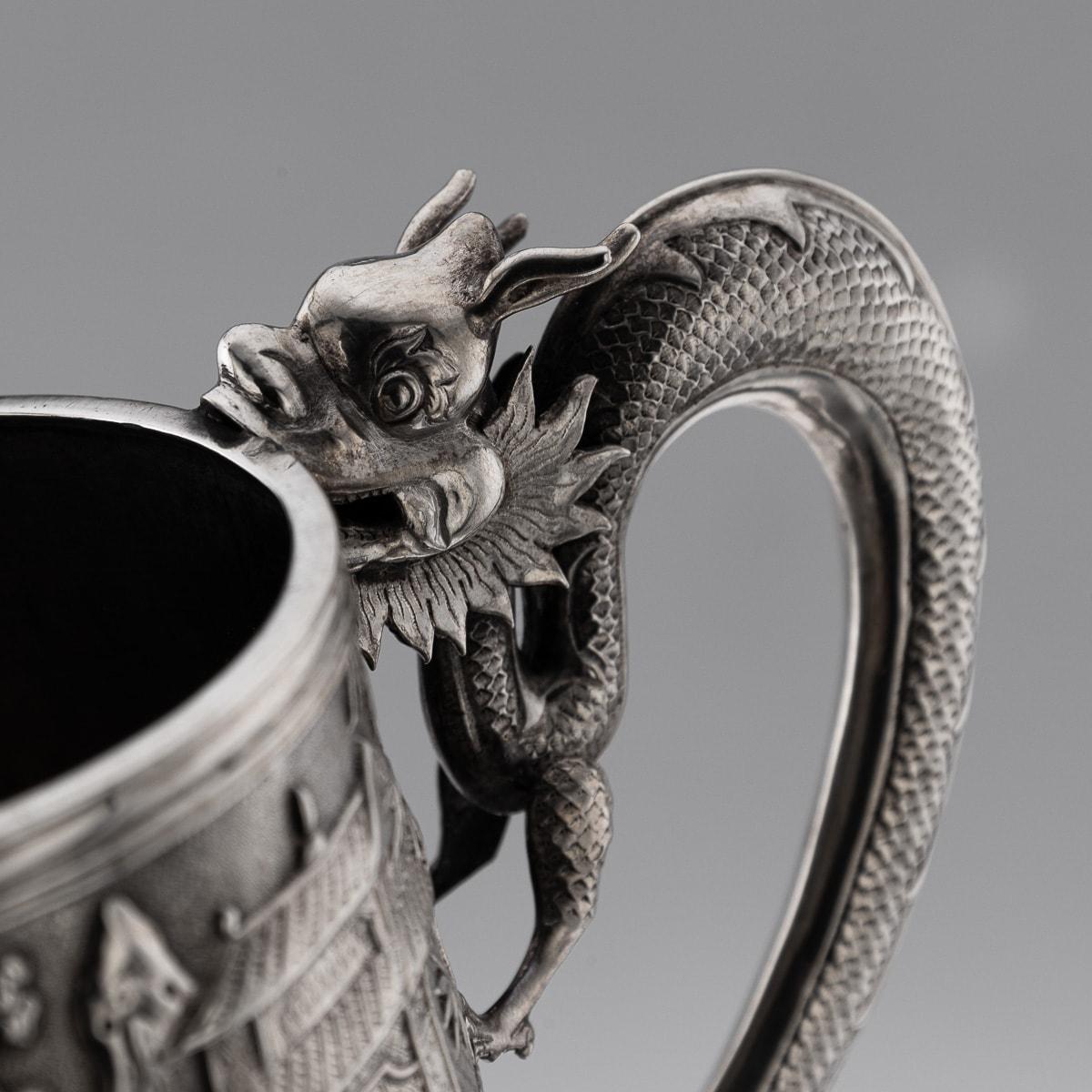19th Century Chinese Export Solid Silver Nobility Scenes Mug, Sun Shing c.1870 7