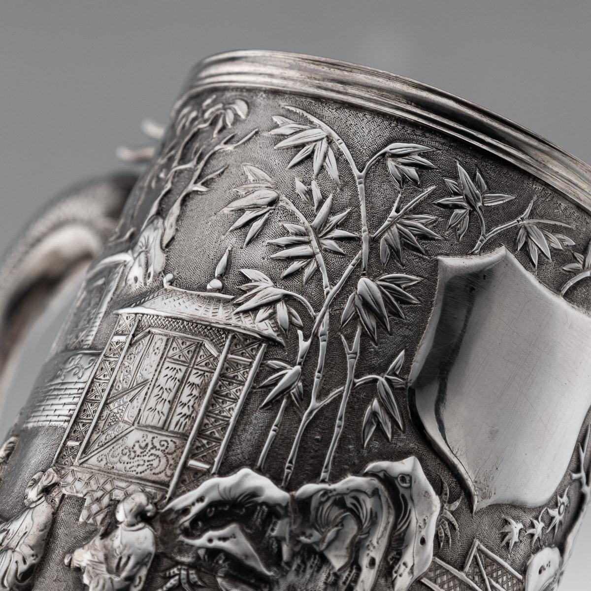 19th Century Chinese Export Solid Silver Nobility Scenes Mug, Sun Shing c.1870 10