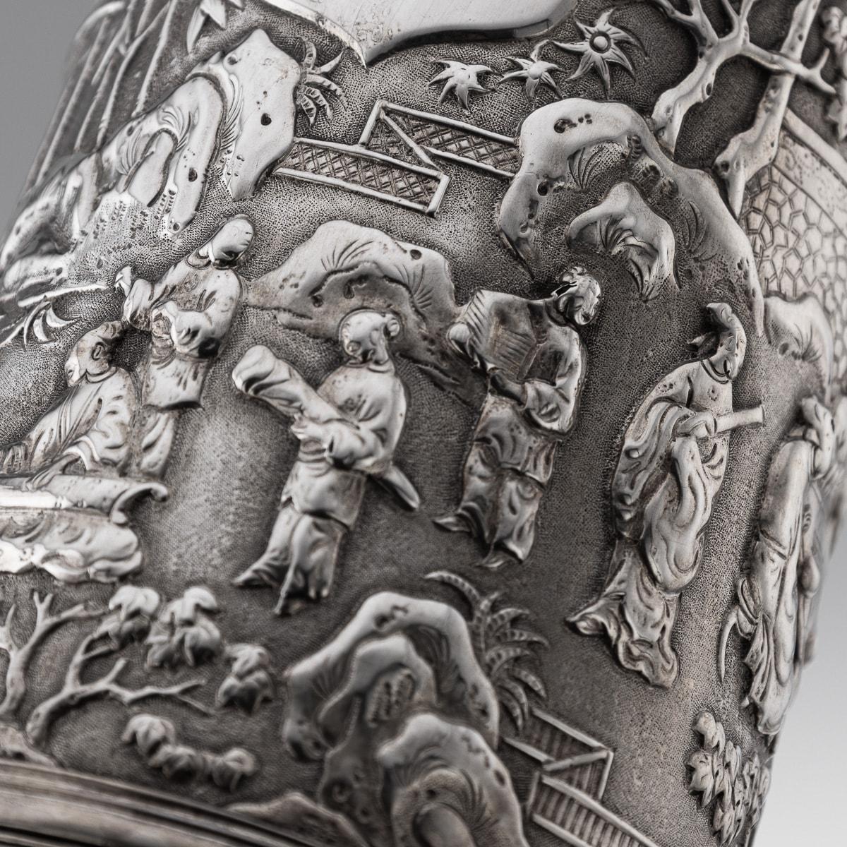 19th Century Chinese Export Solid Silver Nobility Scenes Mug, Sun Shing c.1870 12