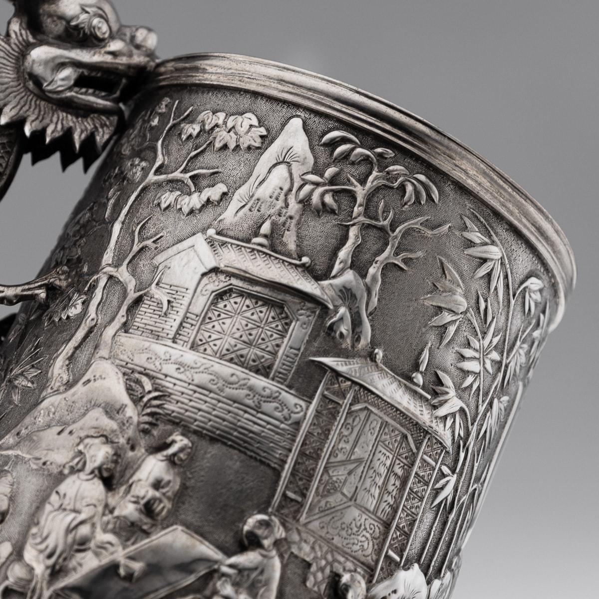 19th Century Chinese Export Solid Silver Nobility Scenes Mug, Sun Shing c.1870 13