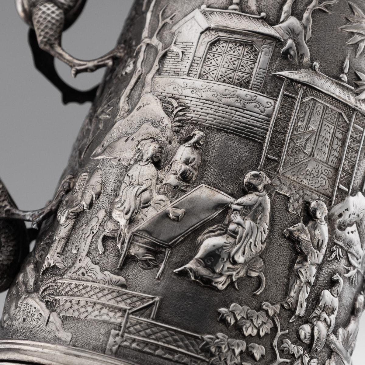 19th Century Chinese Export Solid Silver Nobility Scenes Mug, Sun Shing c.1870 14