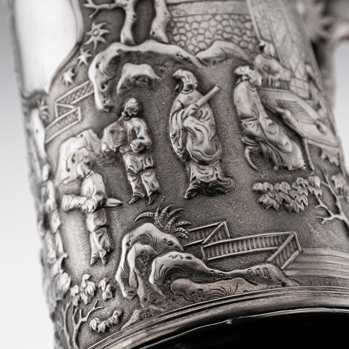 19th Century Chinese Export Solid Silver Nobility Scenes Mug, Sun Shing c.1870 16