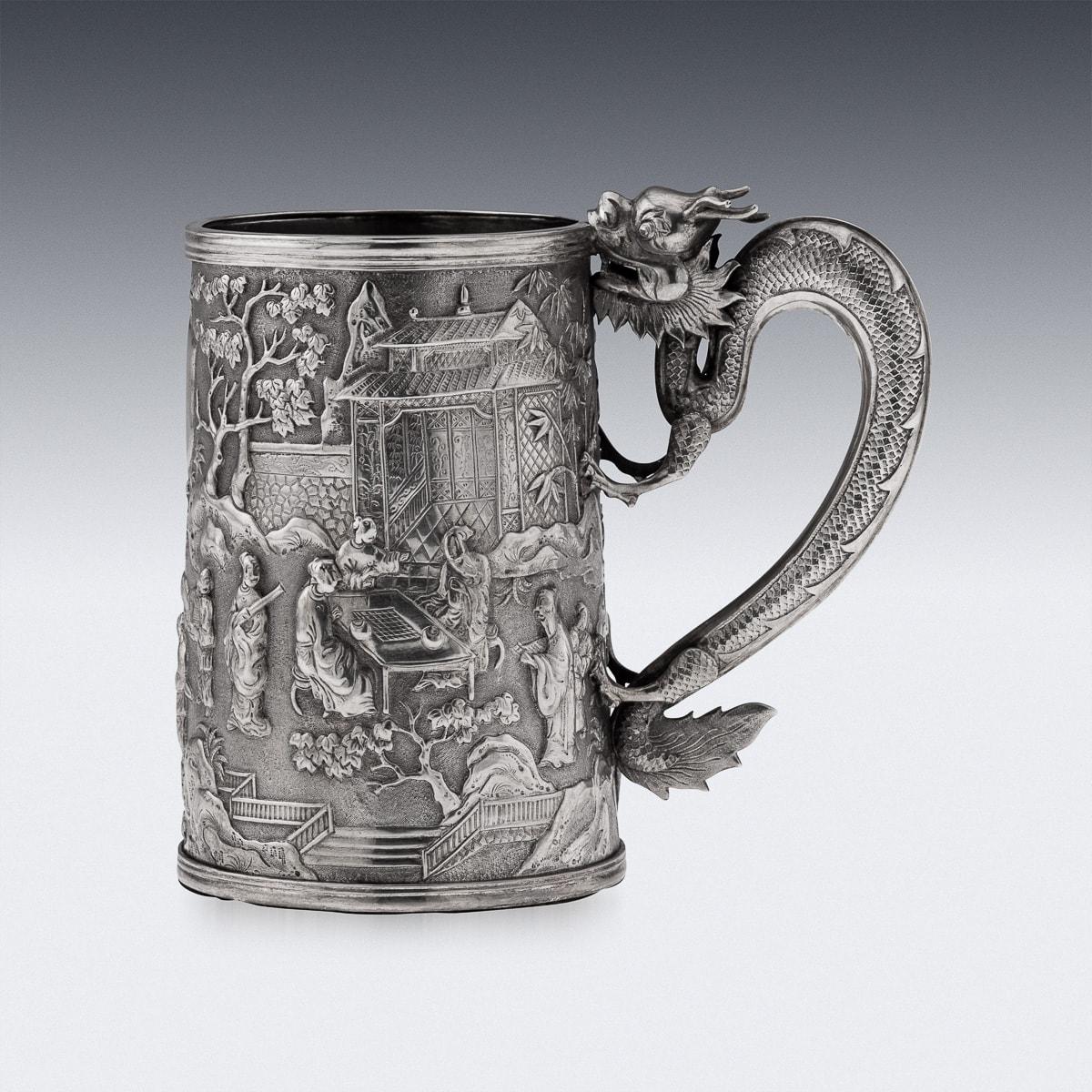 Other 19th Century Chinese Export Solid Silver Nobility Scenes Mug, Sun Shing c.1870