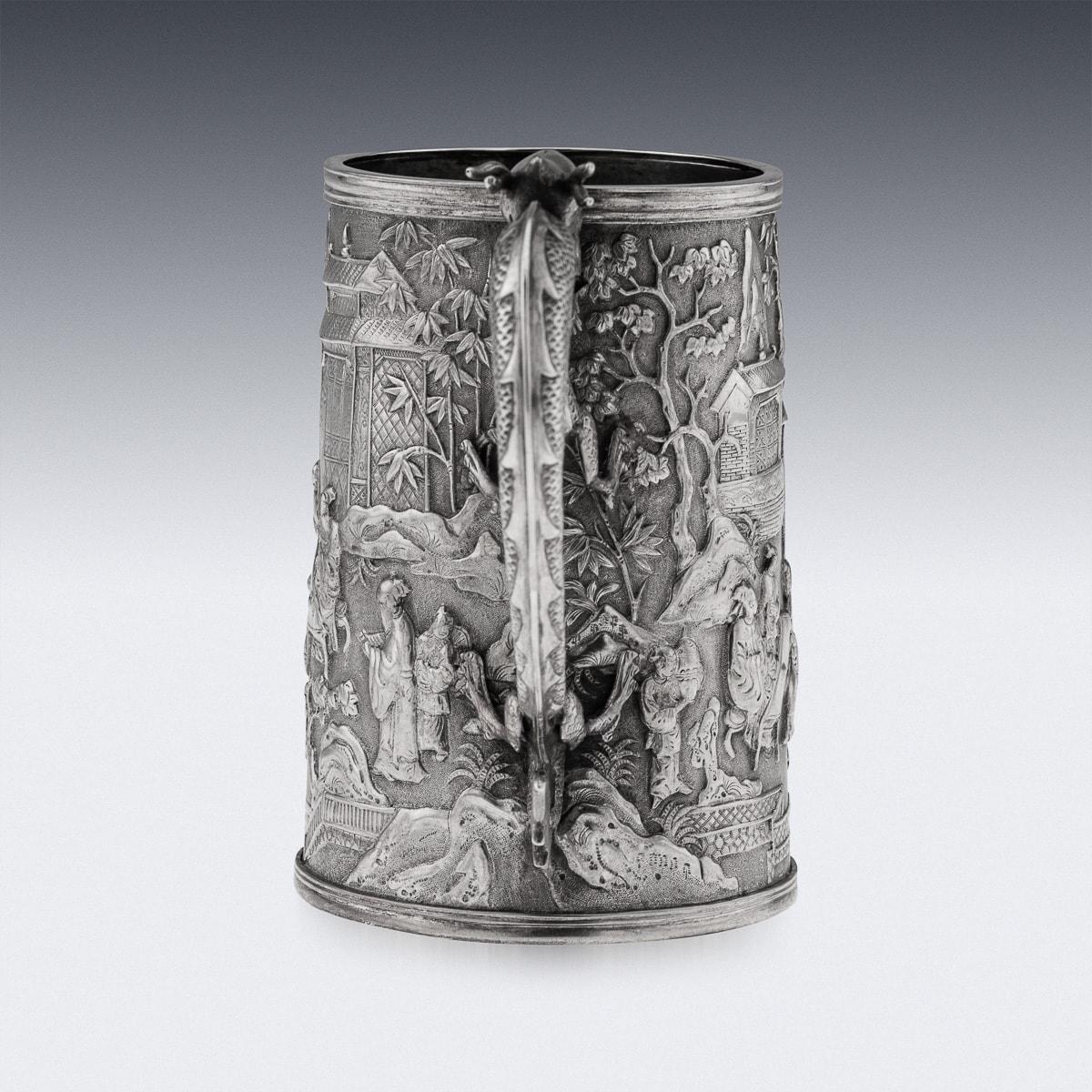 19th Century Chinese Export Solid Silver Nobility Scenes Mug, Sun Shing c.1870 In Good Condition In Royal Tunbridge Wells, Kent