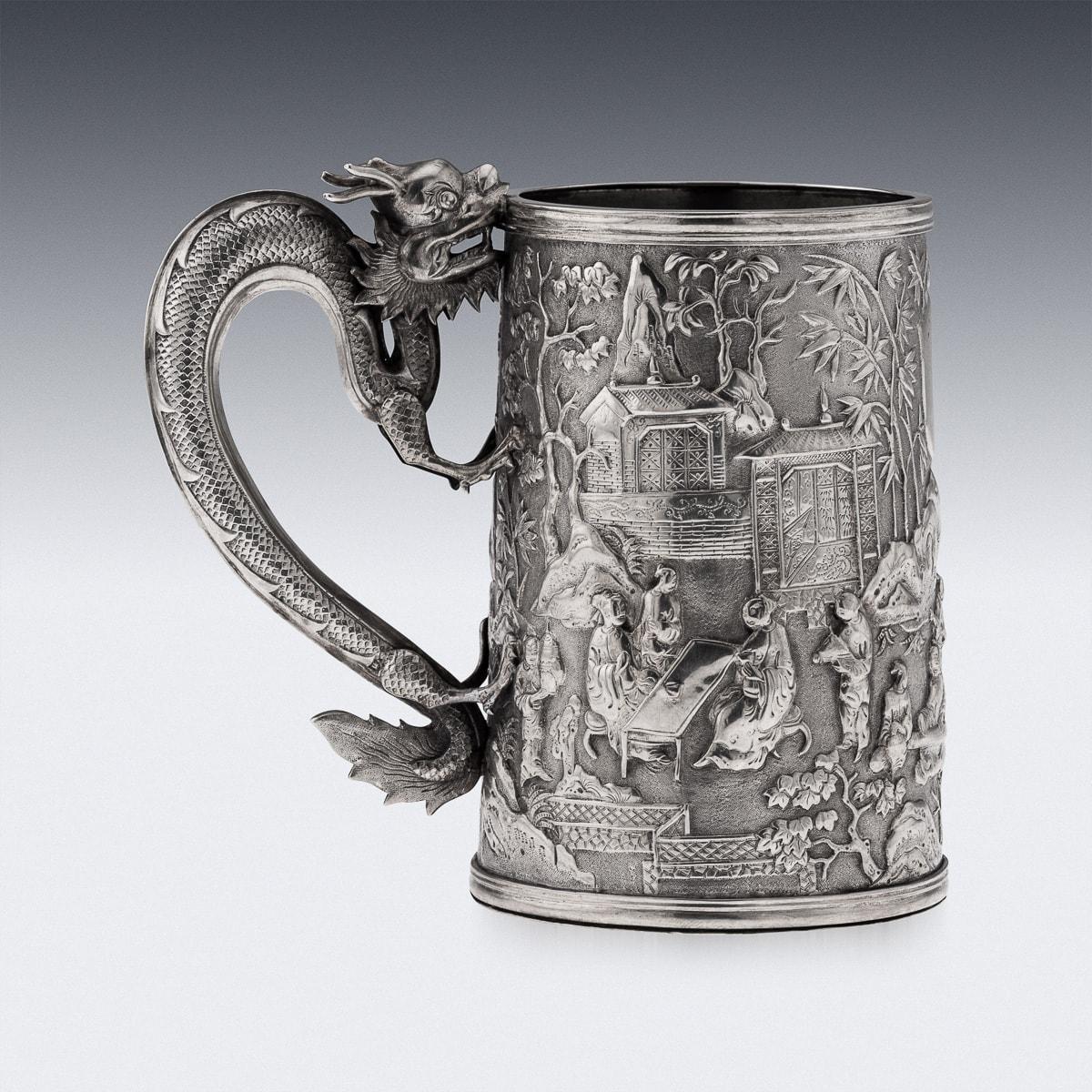 19th Century Chinese Export Solid Silver Nobility Scenes Mug, Sun Shing c.1870 1