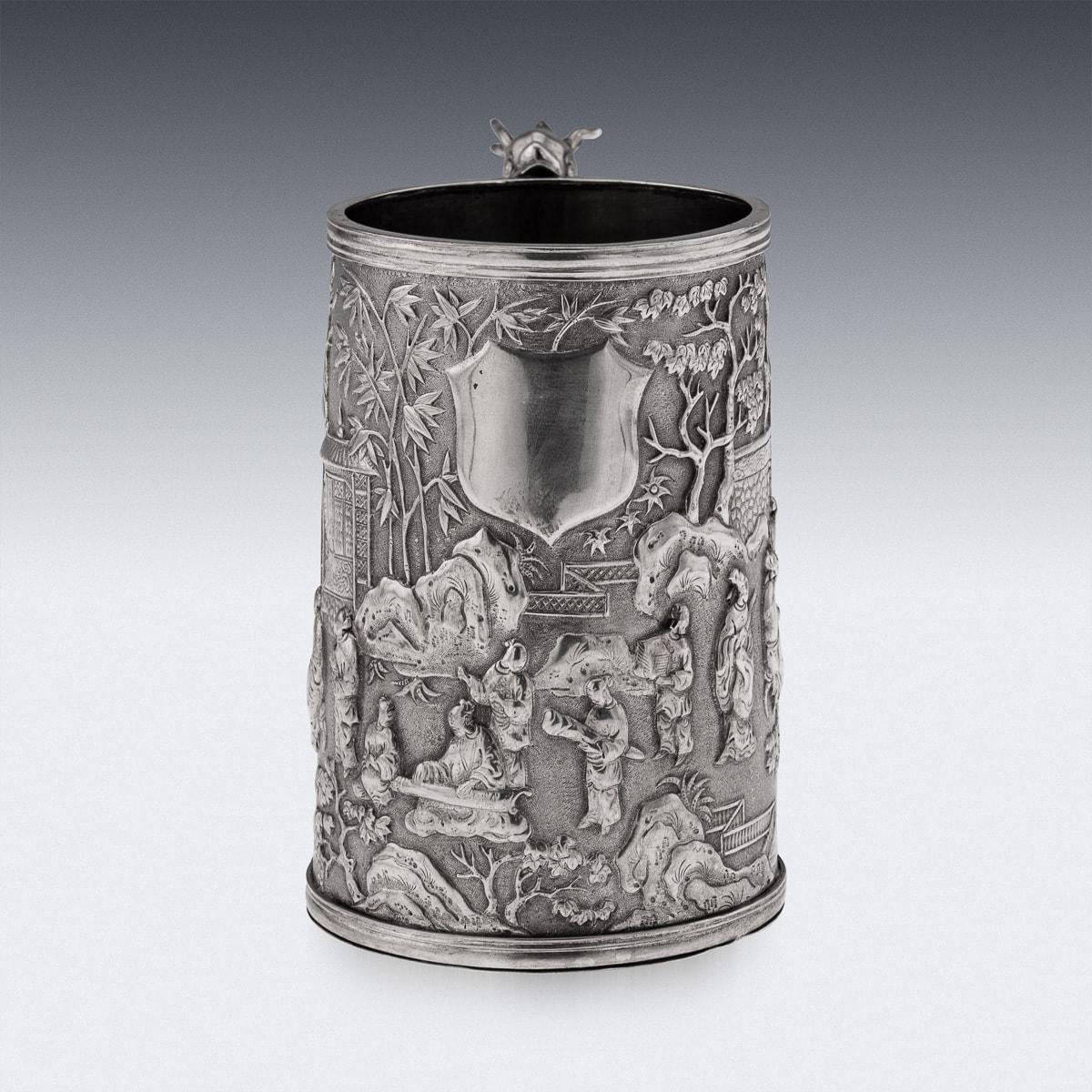 19th Century Chinese Export Solid Silver Nobility Scenes Mug, Sun Shing c.1870 2