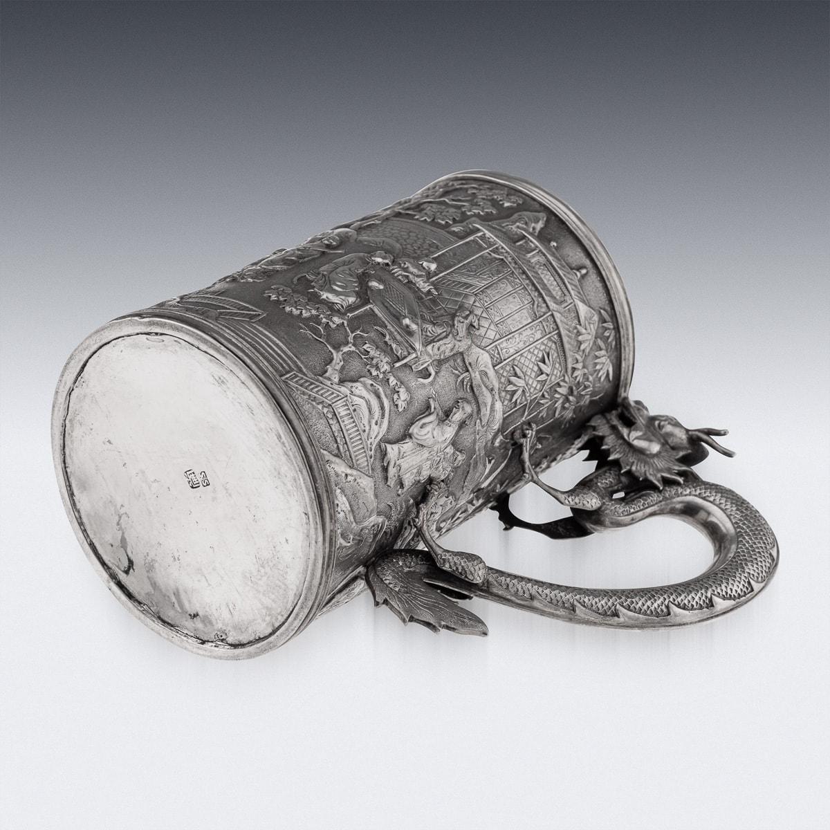 19th Century Chinese Export Solid Silver Nobility Scenes Mug, Sun Shing c.1870 3