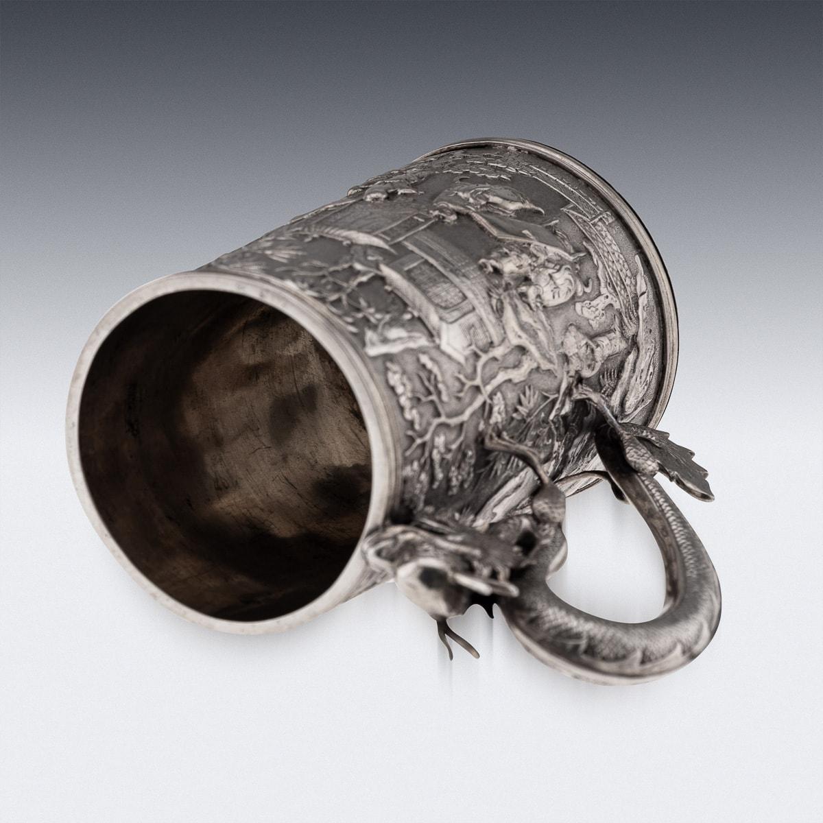 19th Century Chinese Export Solid Silver Nobility Scenes Mug, Sun Shing c.1870 4
