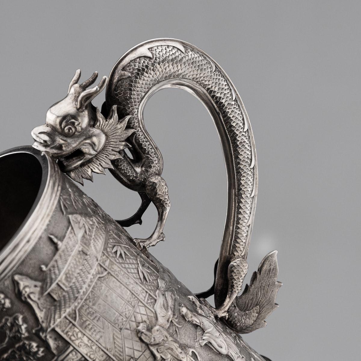 19th Century Chinese Export Solid Silver Nobility Scenes Mug, Sun Shing c.1870 5