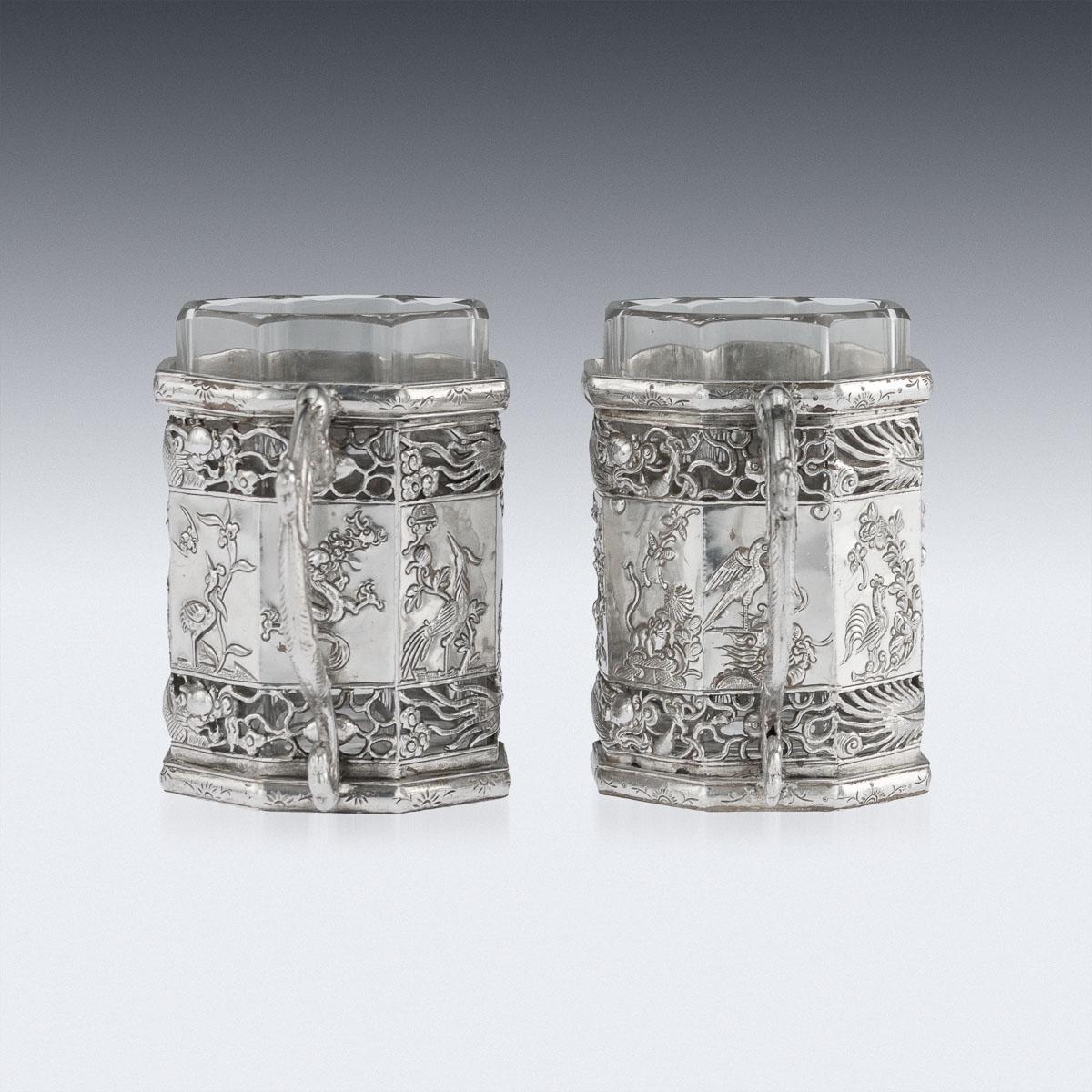 19th Century Chinese Export Solid Silver Tea Glass Holders, Canton, circa 1880 In Good Condition For Sale In Royal Tunbridge Wells, Kent