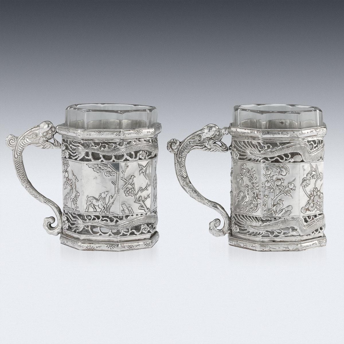19th Century Chinese Export Solid Silver Tea Glass Holders, Canton, circa 1880 For Sale 1