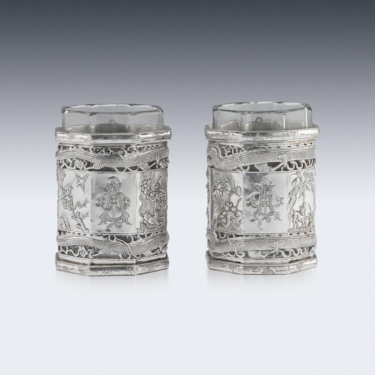 19th Century Chinese Export Solid Silver Tea Glass Holders, Canton, circa 1880 For Sale 2