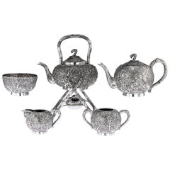 Antique 19th Century Chinese Export Solid Silver Tea Service, Wang Hing circa 1890