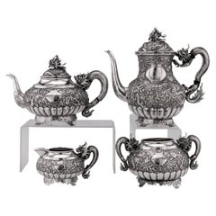 Antique 19th Century Chinese Export Solid Silver Tea Set, Woshing, Shanghai, c.1890