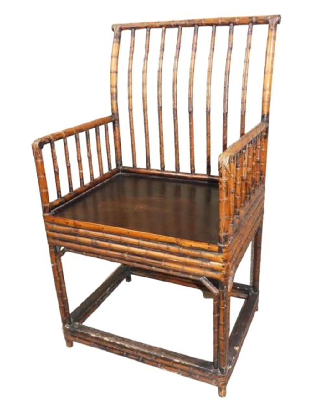 Fauteuil en bambou à dossier en fuseau d'exportation chinoise du 19e siècle en vente 3