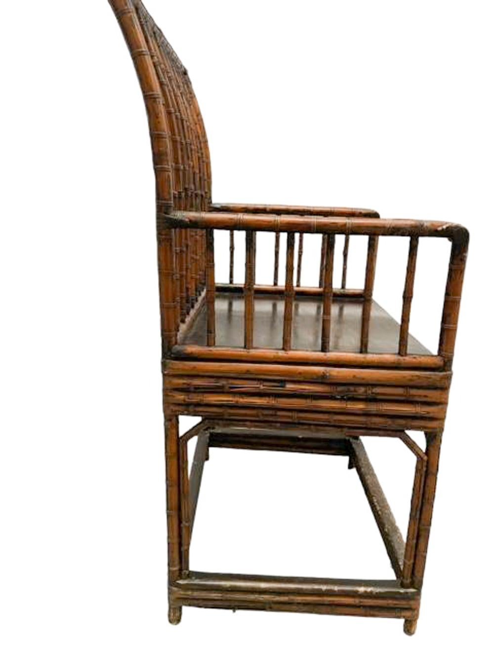 Chinois Fauteuil en bambou à dossier en fuseau d'exportation chinoise du 19e siècle en vente