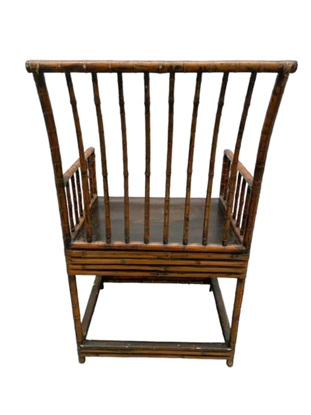 Fauteuil en bambou à dossier en fuseau d'exportation chinoise du 19e siècle Bon état - En vente à Chapel Hill, NC