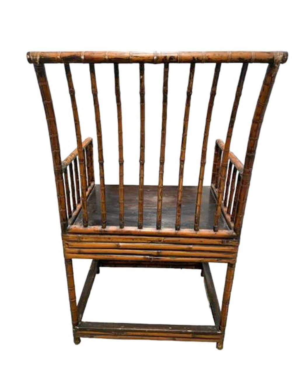 20ième siècle Fauteuil en bambou à dossier en fuseau d'exportation chinoise du 19e siècle en vente
