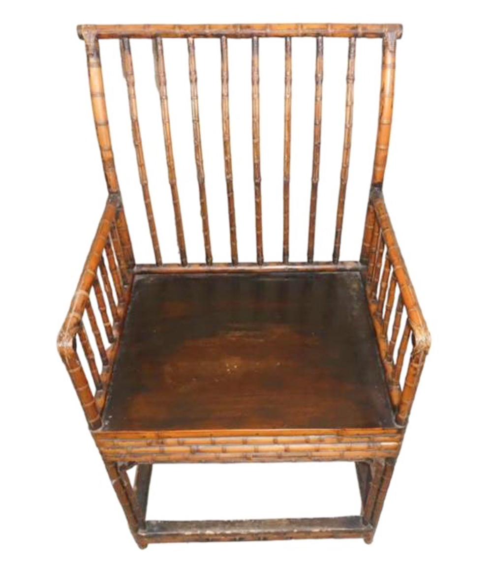 Fauteuil en bambou à dossier en fuseau d'exportation chinoise du 19e siècle en vente 1