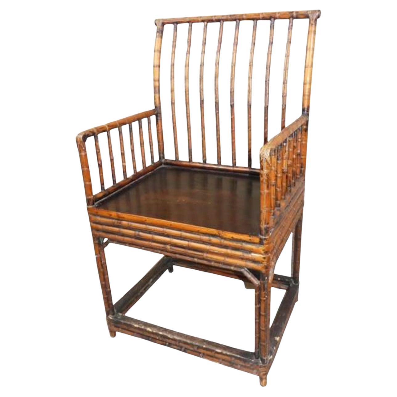 19th Century Chinese Export Spindle Back Bamboo Armchair