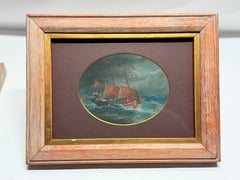 19th Century, Chinese Export Stormy Maritime JunkBoat Painting