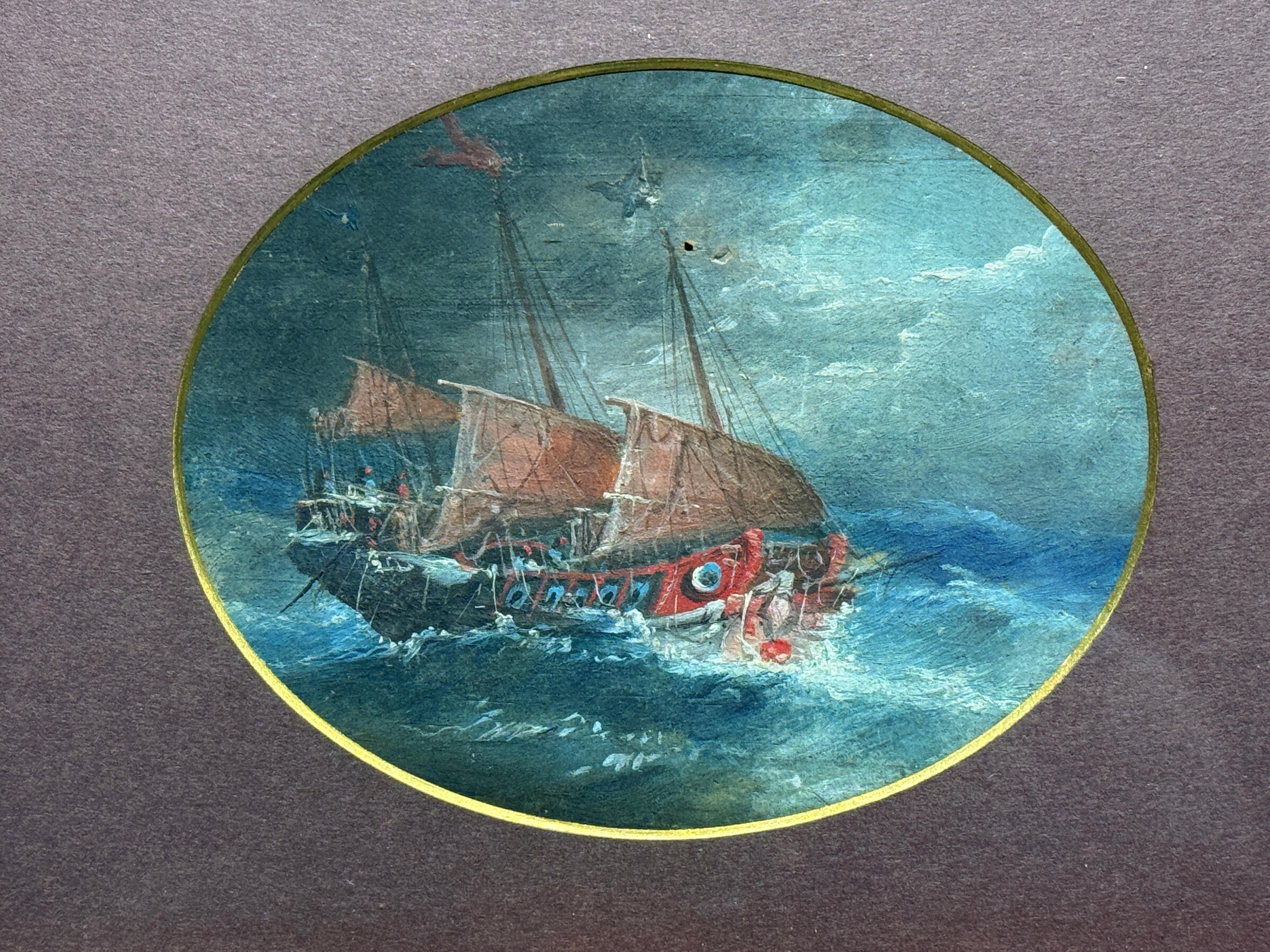 19th Century, Chinese Export Stormy Maritime JunkBoat Painting In Good Condition For Sale In Atlanta, GA