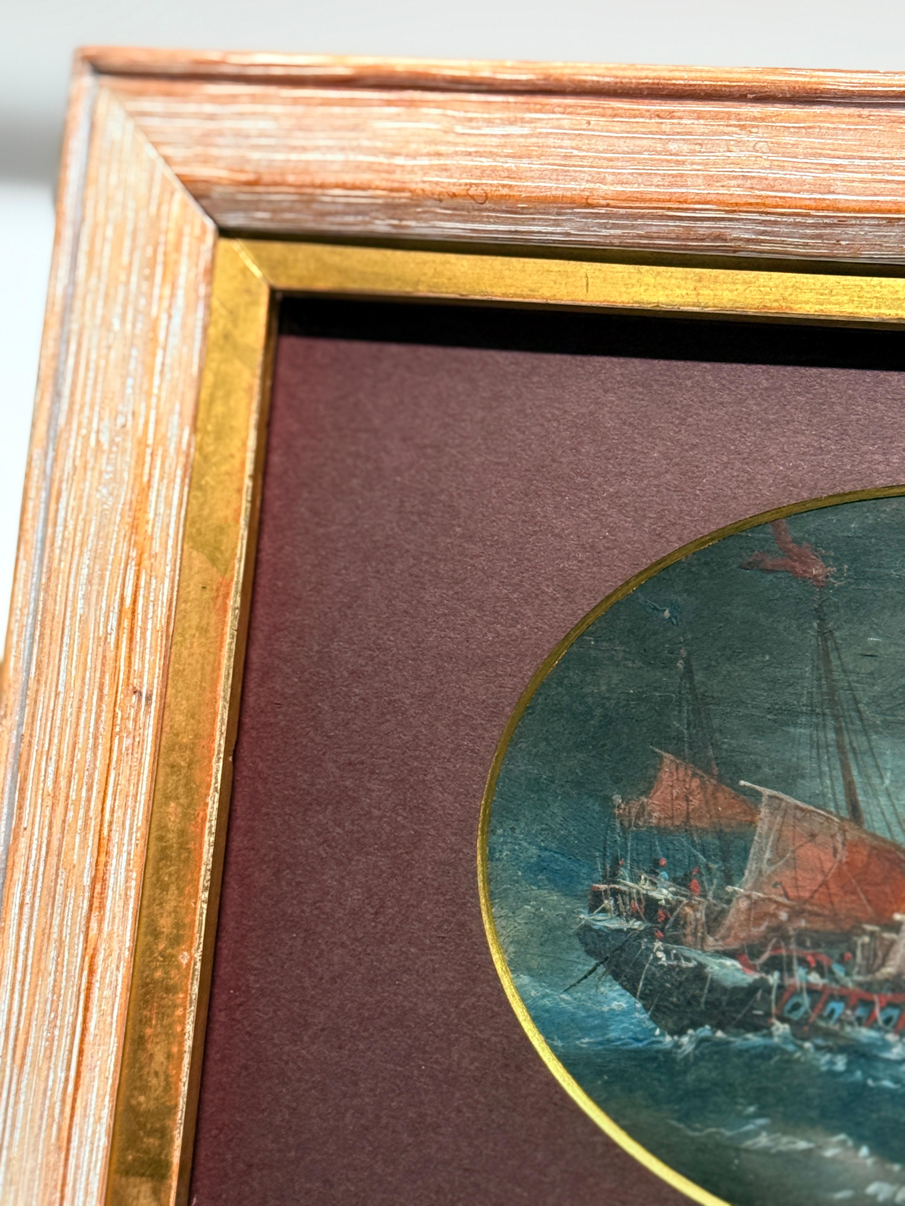 19th Century, Chinese Export Stormy Maritime JunkBoat Painting For Sale 1