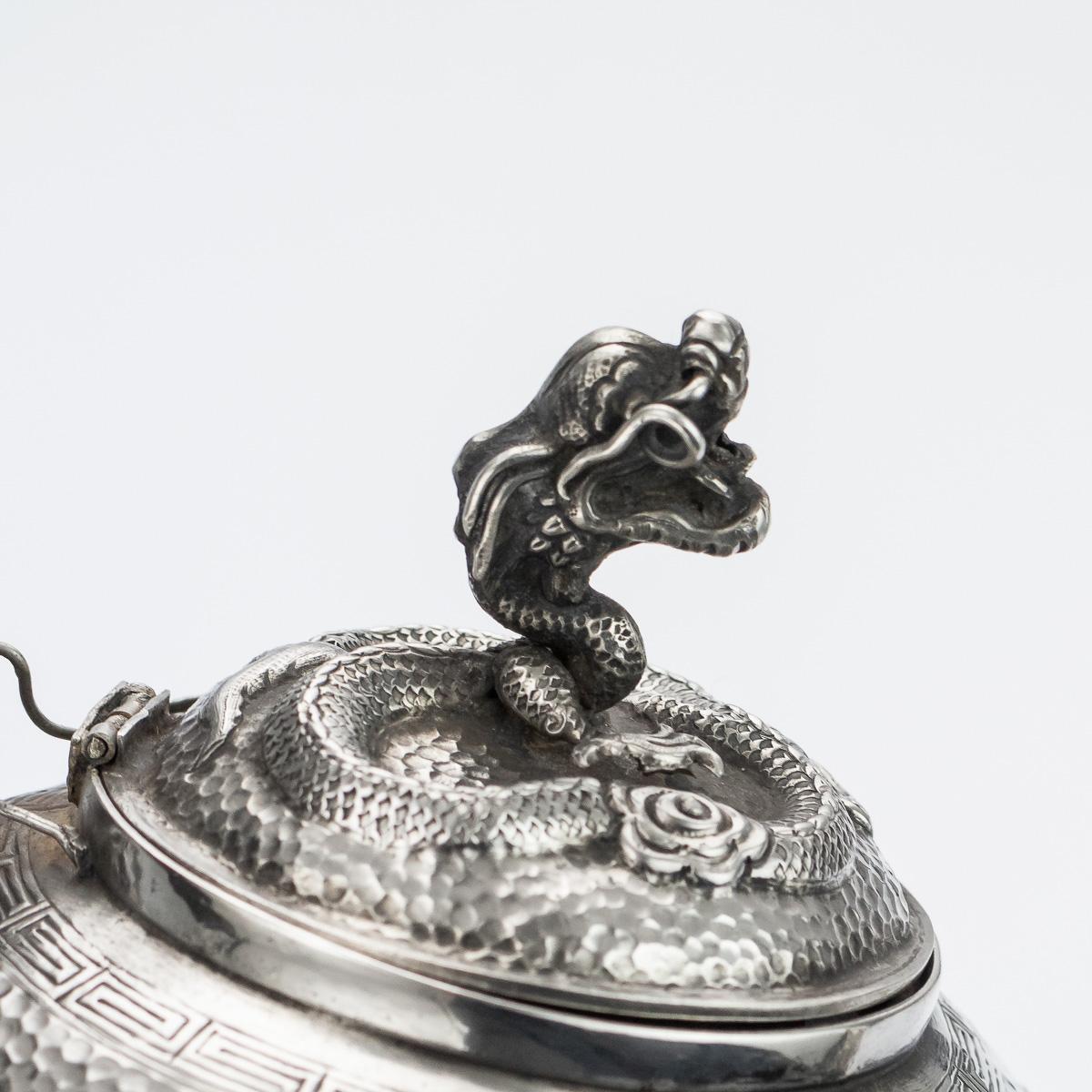 19th Century Chinese Export Tu Mao Xing Solid Silver Dragon Tea Set, circa 1890 8