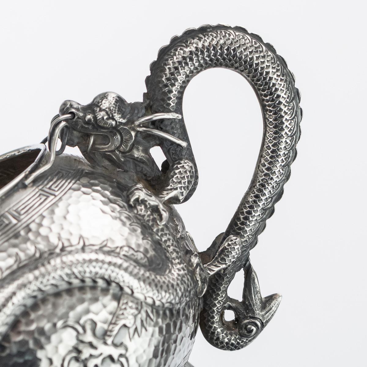 19th Century Chinese Export Tu Mao Xing Solid Silver Dragon Tea Set, circa 1890 9