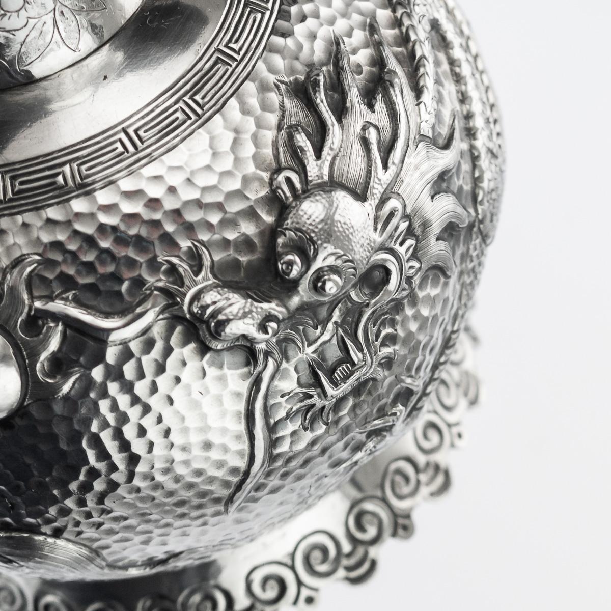 19th Century Chinese Export Tu Mao Xing Solid Silver Dragon Tea Set, circa 1890 14