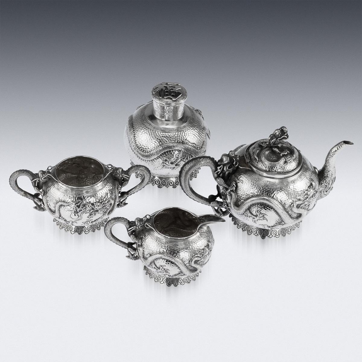 19th Century Chinese Export Tu Mao Xing Solid Silver Dragon Tea Set, circa 1890 1