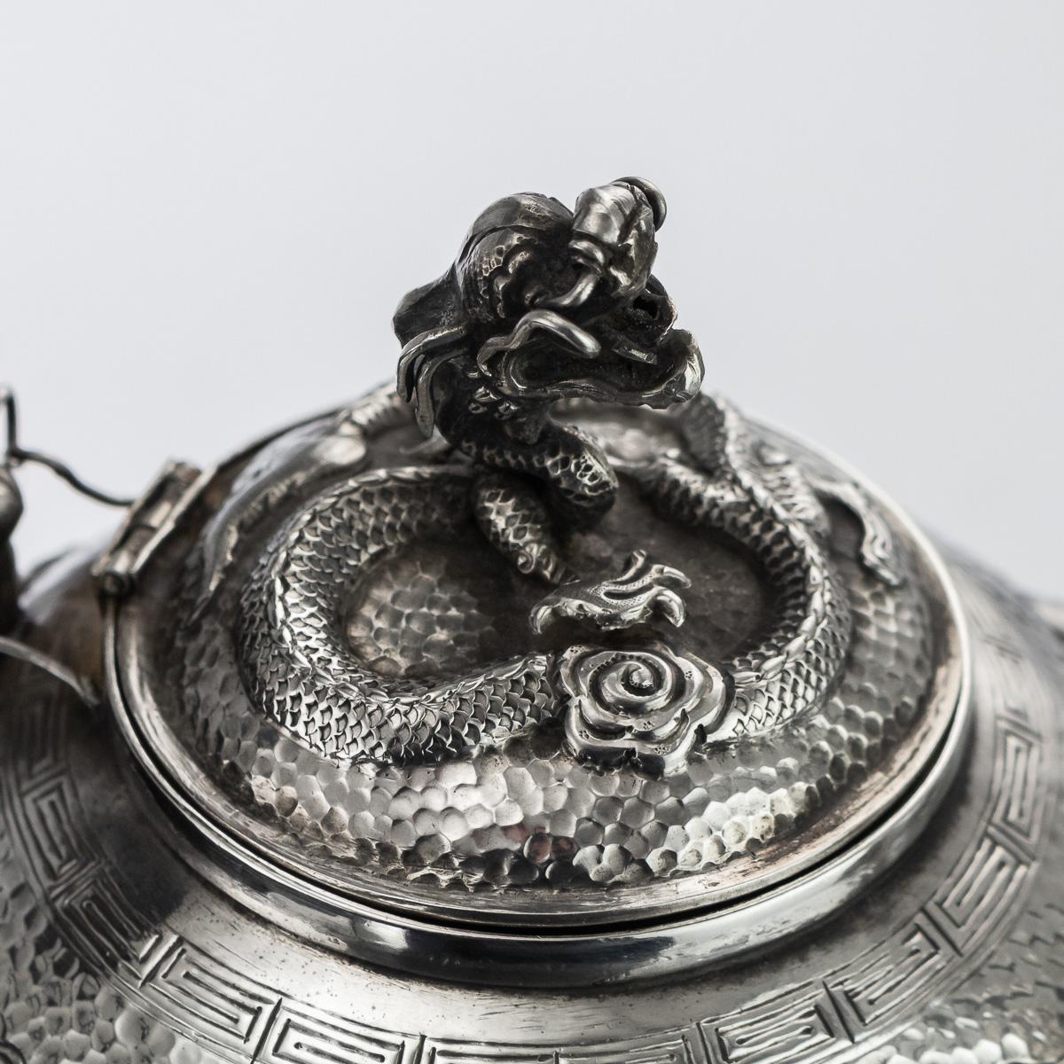 19th Century Chinese Export Tu Mao Xing Solid Silver Dragon Tea Set, circa 1890 2