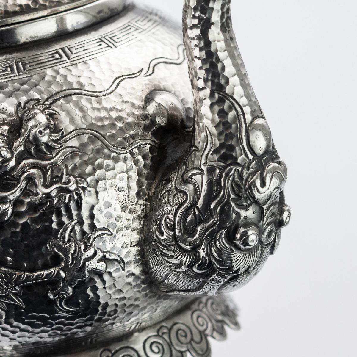 19th Century Chinese Export Tu Mao Xing Solid Silver Dragon Tea Set, circa 1890 3