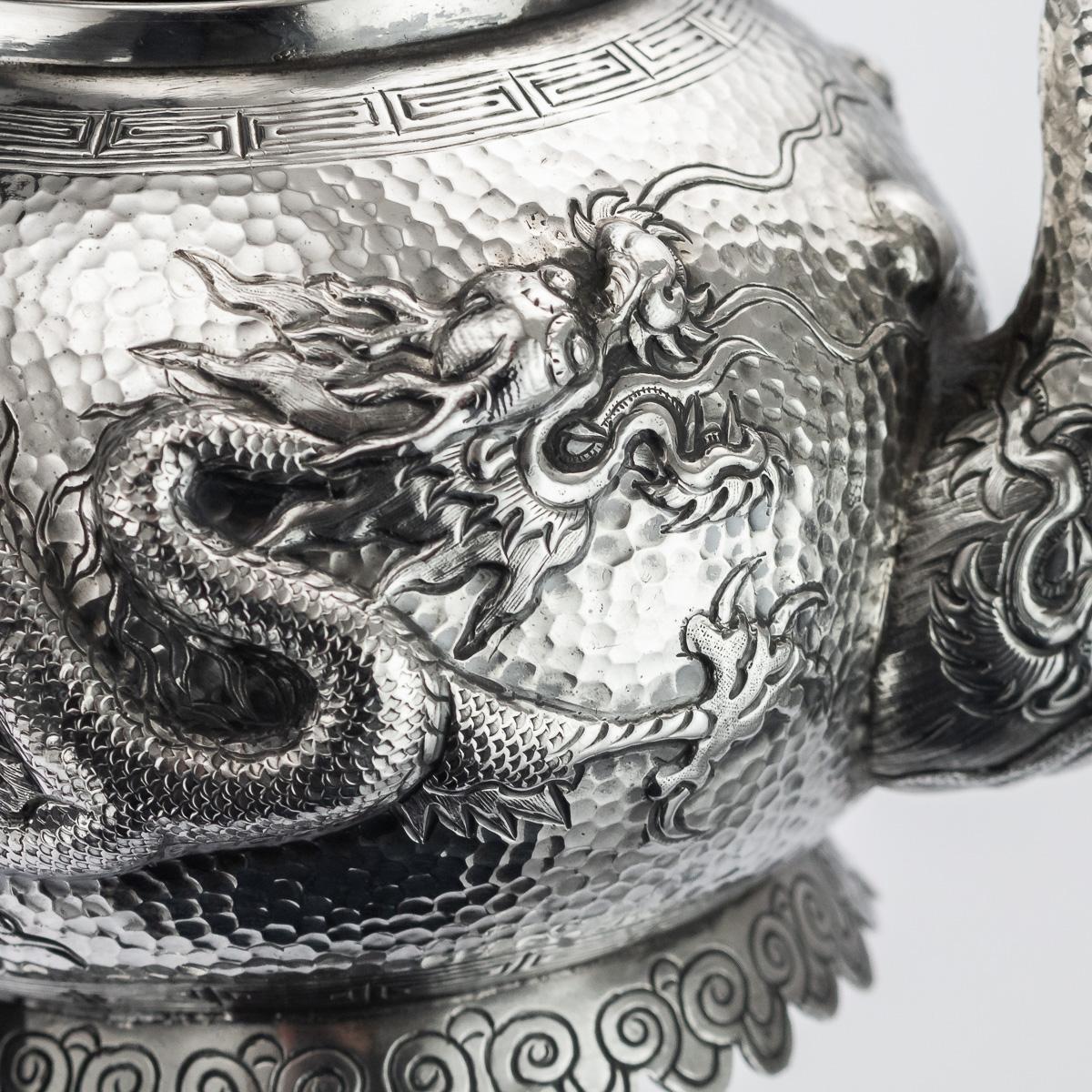 19th Century Chinese Export Tu Mao Xing Solid Silver Dragon Tea Set, circa 1890 4
