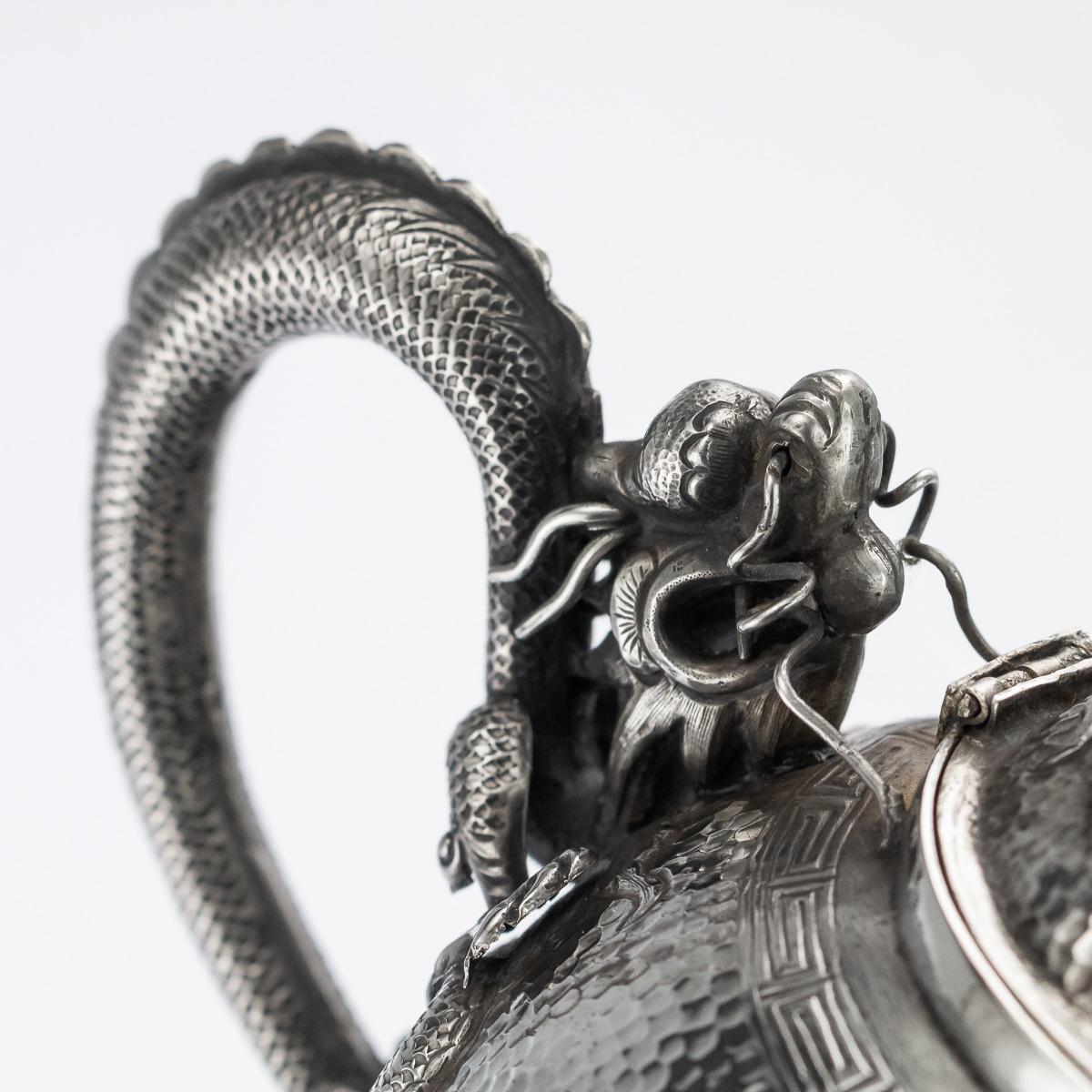 19th Century Chinese Export Tu Mao Xing Solid Silver Dragon Tea Set, circa 1890 6