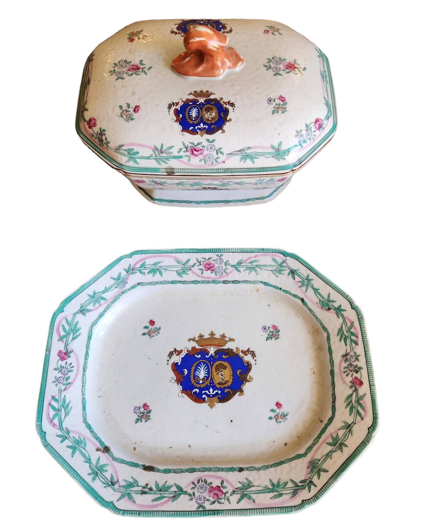 Hand-Painted 19th Century Chinese Export Tureen and Platter