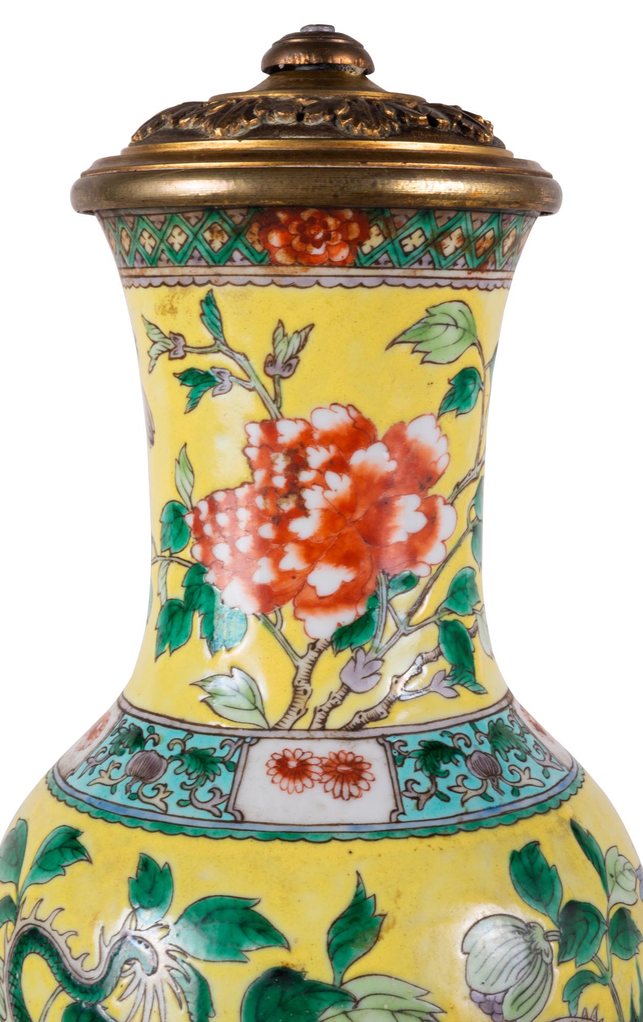 19th Century Chinese Famille Jaune Vase / Lamp, circa 1880 For Sale 6