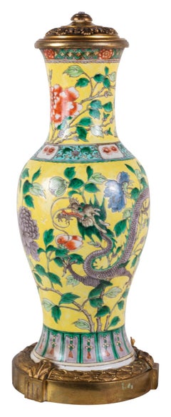 19th Century Chinese Famille Jaune Vase / Lamp, circa 1880