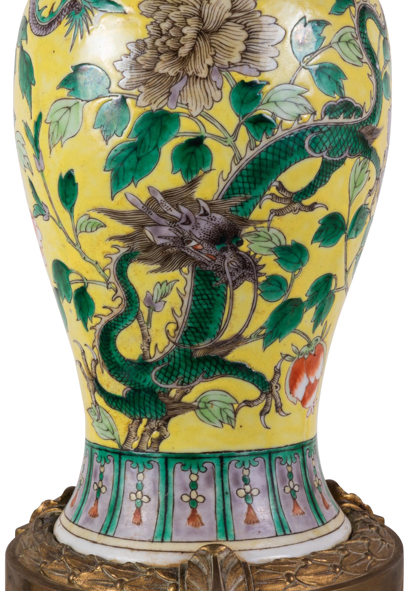 19th Century Chinese Famille Jaune Vase / Lamp, circa 1880 For Sale 3