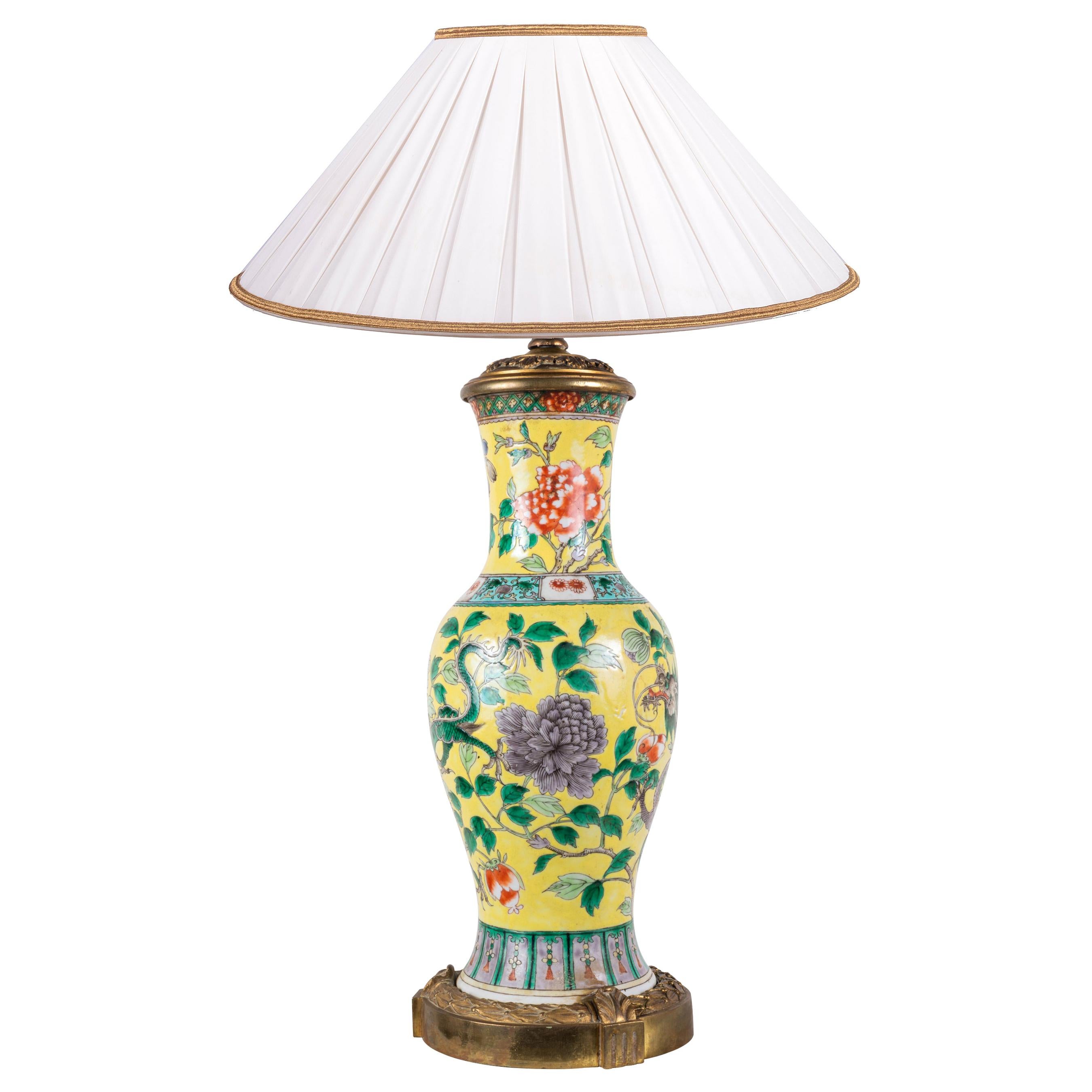19th Century Chinese Famille Jaune Vase / Lamp, circa 1880 For Sale