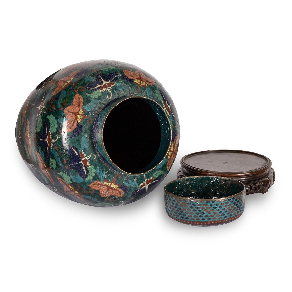 19th Century Chinese Famille-Noire Cloosonne Enamel Lidded Ginger Jars 3